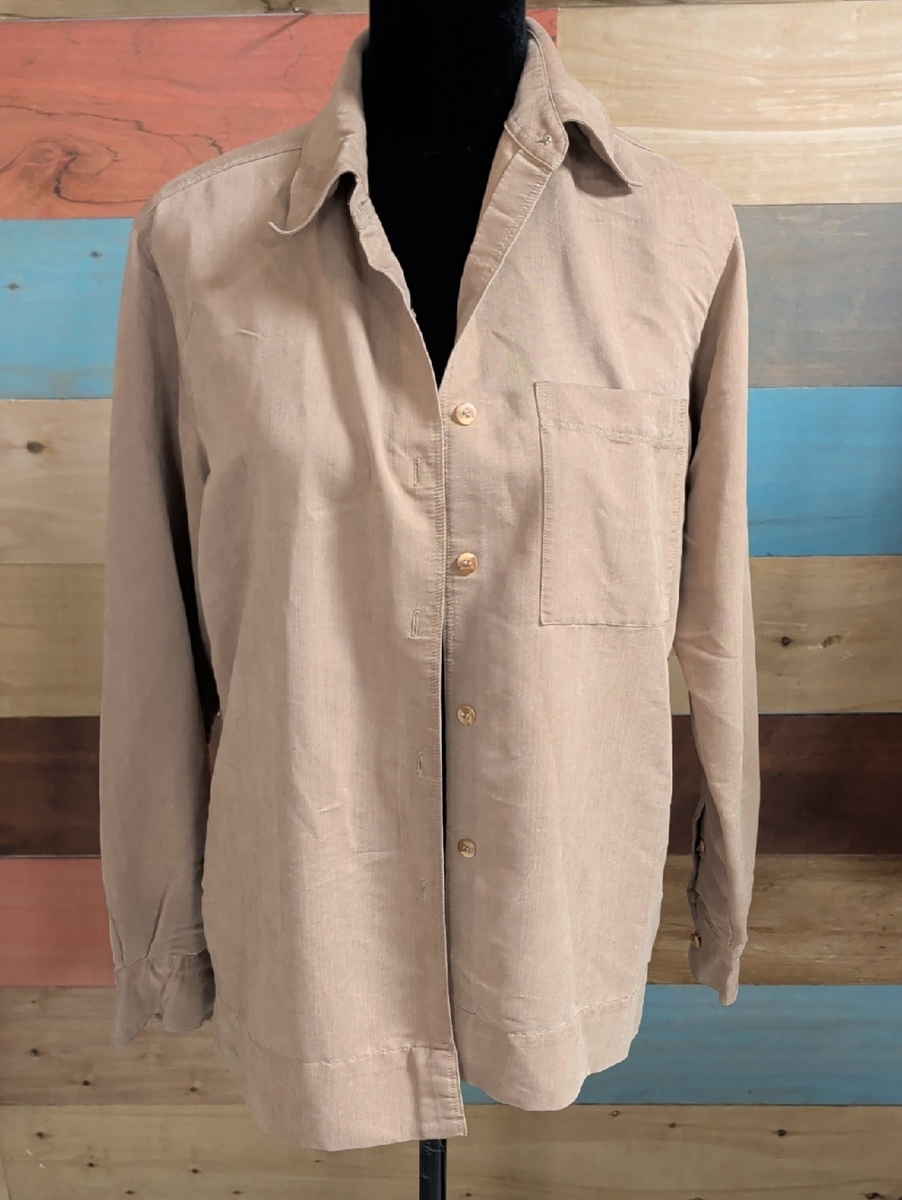 Relaxed Taupe Button-Down Shirt with Chest Pocket